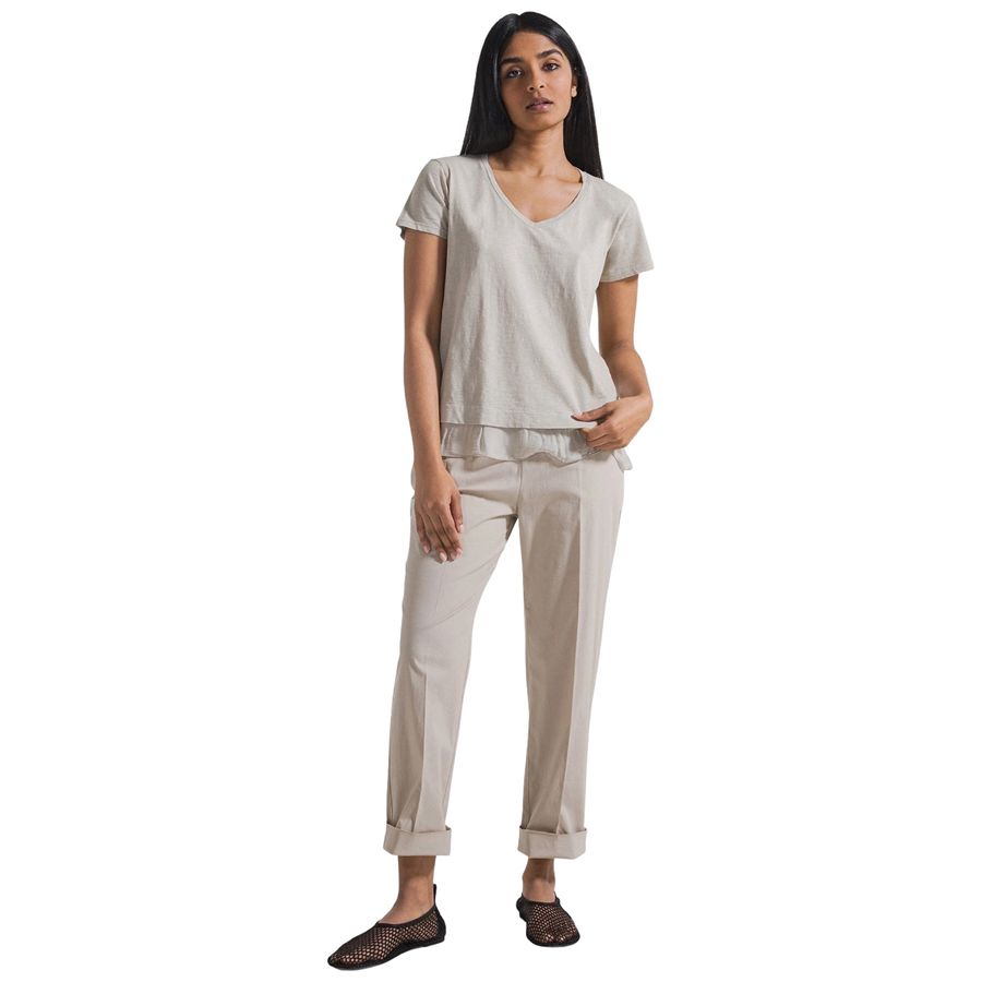 T-shirt a maniche corte in cotone con dettagli in seta beige da donna Deha | D4249257005
